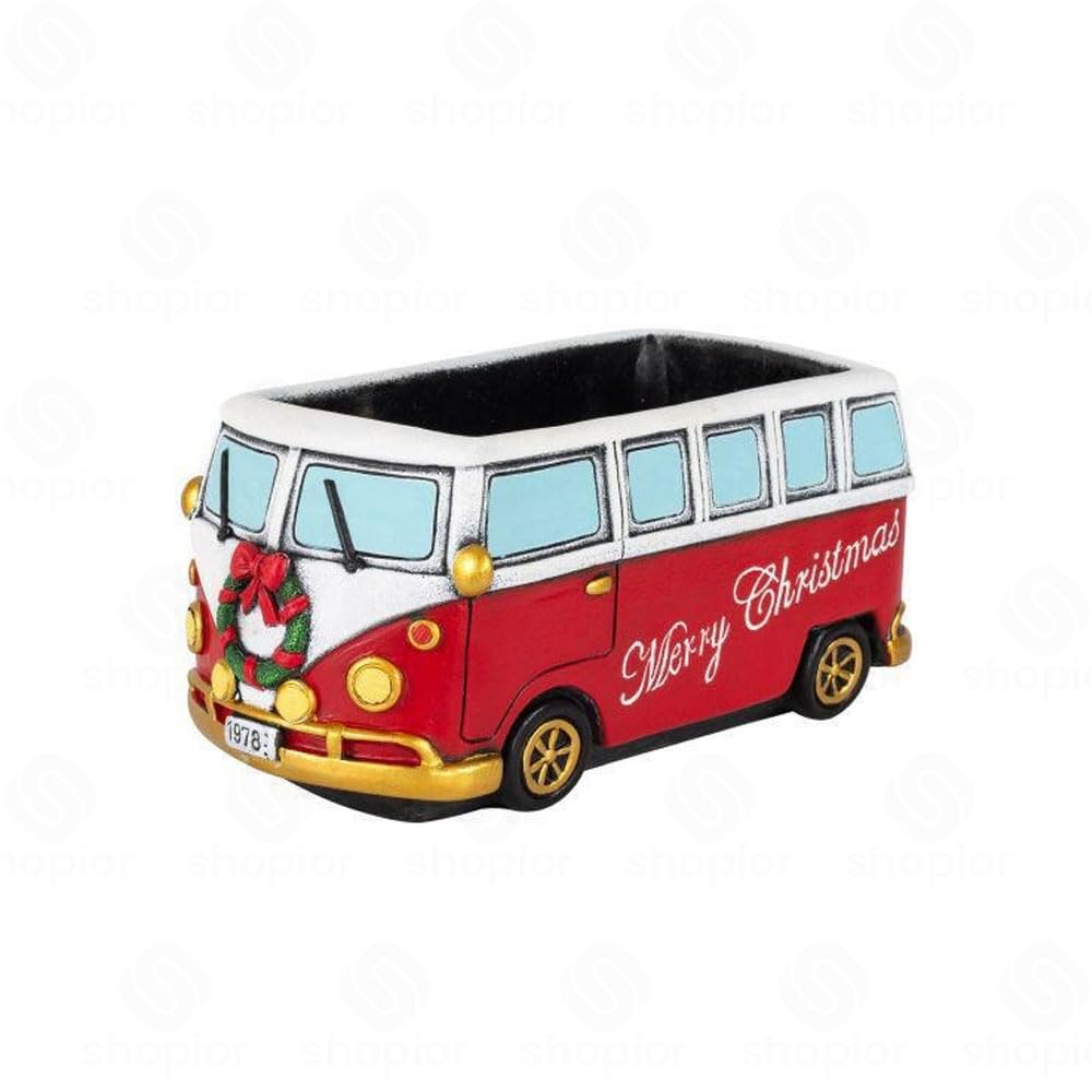 Shopior Christmas Campervan 22Cm Cement Garden Planters | Novelty Flower Pots, Indoor Outdoor | Home Decorative Succulent Pots, Gardening Gifts, Plant Ornaments | Hand Painted Cement Pots (Christmas Campervan 22Cm)