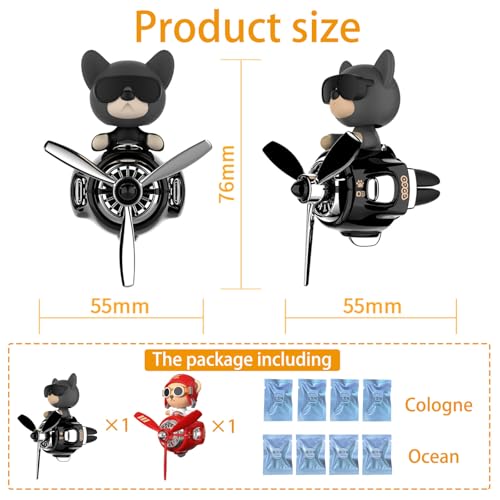 Image of 2Pcs Car Air Fresheners, Cute Bear Pilot Automotive Air Outlet Creative Car Perfume Diffuser, Automotive Accessories Air Vent Decoration with 8 Fragrant Tablets (Black 2+Red 1)