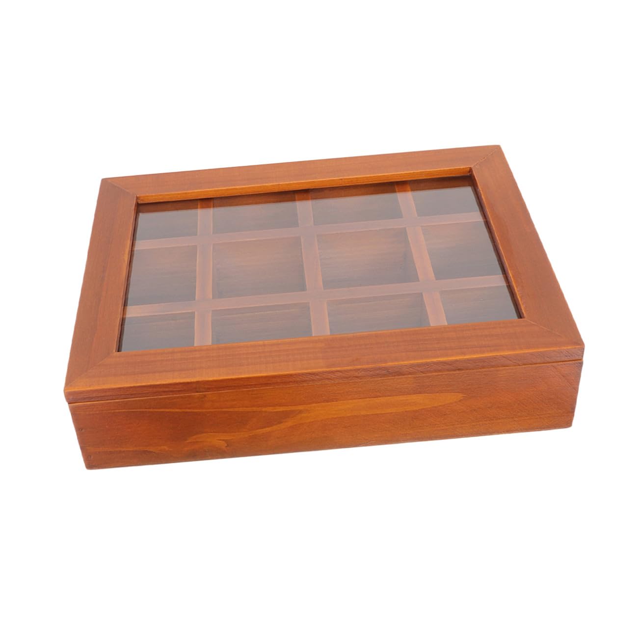 Cabilock Boîte à Sachets De Thé Compartimentée 12 Cases 30,9 x 26,5 x 6 Cm Bois Naturel Avec Couvercle Transparent Hermétique Porte-sachets De Thé Maison Bureau Voyage