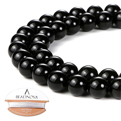 Image of BEADNOVA Black Onyx Beads Natural Crystal Beads Stone Gemstone Round Loose Energy Healing with Crystal Stretch Cord for Jewelry Making (8mm, 45-48pcs)