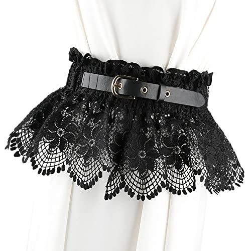 HomeSoGood Lace Stretchy Wide Waist Dress Belt,Lace Waist Dress Belts with Adjustable Tie-up Bowknot Clothing Accessories for Women Wedding Party Dresses(Black)2
