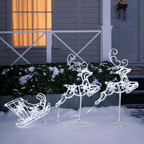 Hometopia LED 2 Rentiere mit Schlitten mit 250 LEDs 55 cm –...