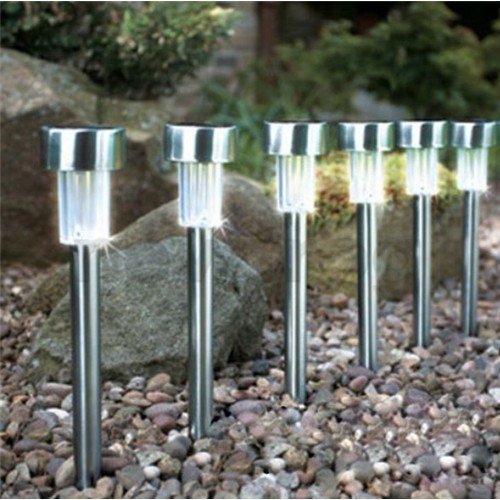 10 GARDEN SOLAR POWERED STAINLESS STEEL POST LIGHTS