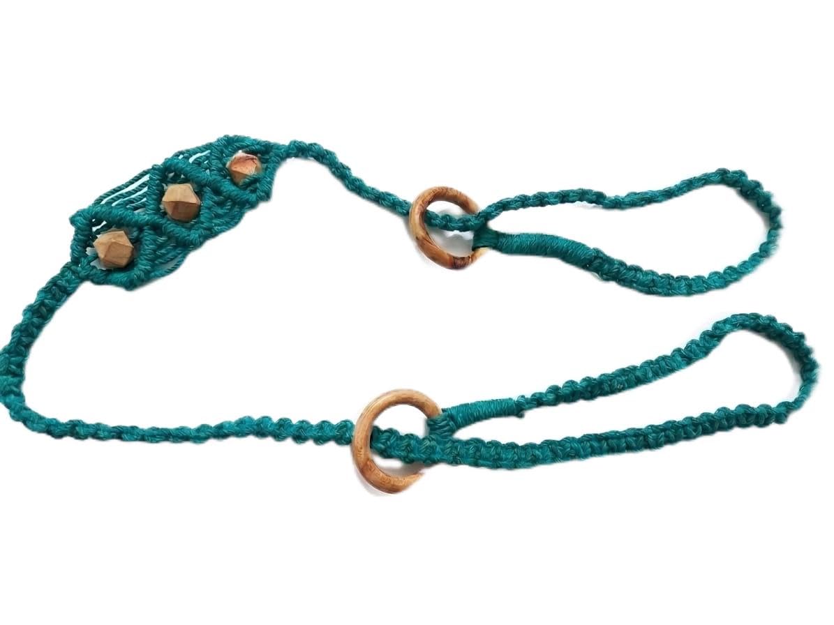Teal Boho Macrame Yoga Mat Strap – Handmade Cotton Carrying Sling with Wooden Beads-image-45