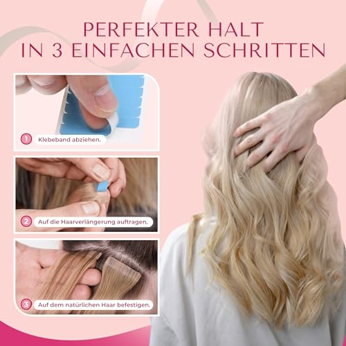 LUMORIA 144 Hair Tape Kleber Extensions Klebestreifen – Alternative zu Tape Extensions Kleber, Invisible Tape Extensions, Starker Halt, Dünn, Hautfreundlich, Wasserfest & Zuverlässig, auch bei Schweiß