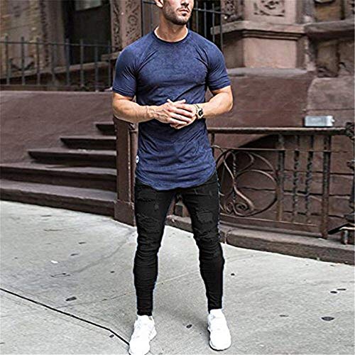 Andongnywell Men's Skinny Straight Ripped Zipper Jeans Slim Fit Stretch Knee Destroyed Denim Pants Distressed Trousers2