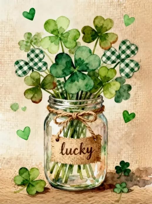 St.Patricks Day Diamond Art Kits for Adults Beginners DIY 5D Clover Diamond Art Kits Full Drill Diamond Dots Diamond Painting with Complete Tools Pefect Art Crafts for Home Decor Gift 8x12 Inch