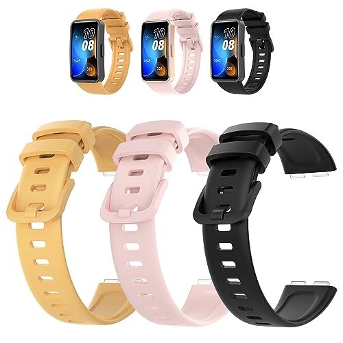 Simpeak 3 Piezas Correa Compatible con Huawei Band 9 / Band 8, Suave Silicona Correa de Reloj para Hombres Mujeres, Correa de Repuesto Compatible con Huawei Band 9/8, Negro/Rosa/Amarillo