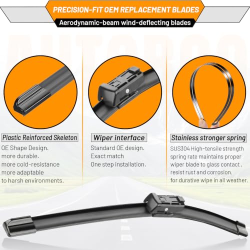 Image of AUTOBOO Windshield Wiper Blade Replacement for BMW X5 2019-2025 | Fits X5 2019-2025; 26 inch+20 inch front + 14 inch rear, OE fit, all-weather, quiet, easy install