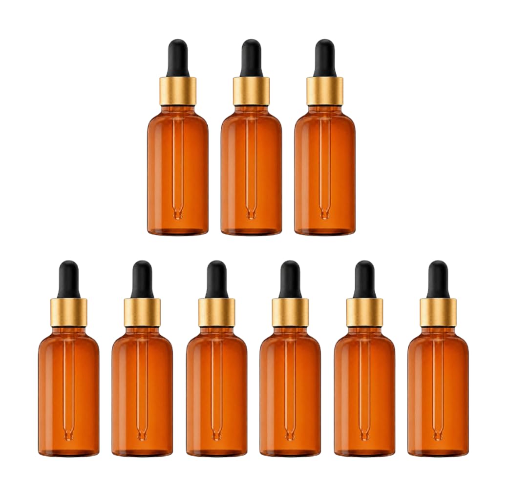 VOW 15ML Amber Empty Glass Dropper Bottles, Golden Sleeve, Black Rubber Teat, Leakproof, Travel For Oil, Perfume, Serum, Cosmetic_Pack of 9-image-41