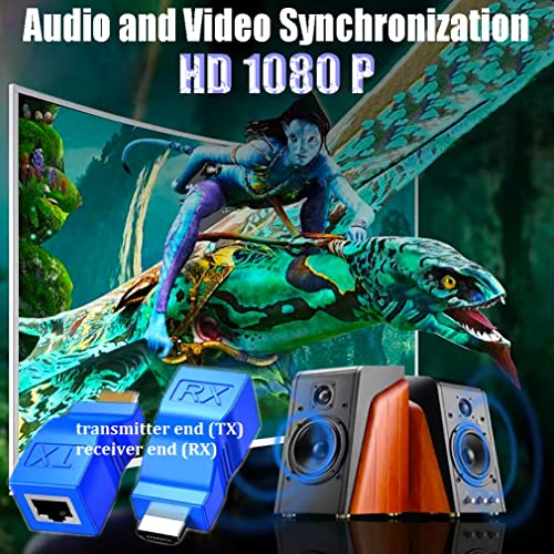 Image of HDMI Extender Adapter Over Cat5e /6 /7 /8 (1pair), HDMI Repeater to RJ45 Ethernet Network Converter, 4k HD 1080p UP to 30m /98ft, for HDTV, Set-top Boxes, DVD, PS4, STB, Blue