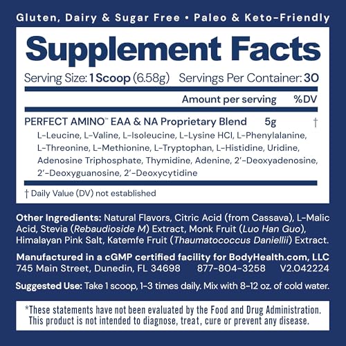 BodyHealth PerfectAmino Powder - BCAA and EAA Powder for Pre and Post Workout - Amino Acid Energy Drink for Men and Women to Support Lean Muscle and Recovery - Mixed Berry - 30 Servings - Image 3