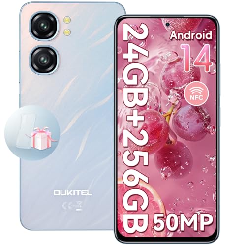 OUKITEL C58 Pro Smartphone Android 14-24GB RAM+256GB ROM(TF 1TB) Cellulare 6.7' HD+ 90Hz 5150mAh Telefono Cellulare Offerta 50MP+8MP Camera NFC/3 Slot/Fingerprint/Face ID/3.5mm Jack/OTG, blu