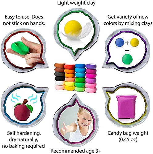 Image of PT Air Dry Clay 12 pc+2 Erasers+ Glitter+12 Popsicle Sticks, Free Stickers with Modeling Clay & Dough, Creative Art DIY Kids Art Crafts, Best Gift for Boys & Girls Age 3-12 Year Old