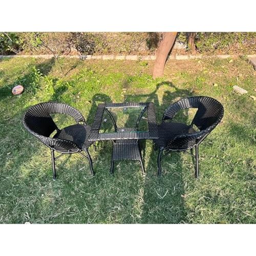 Image of Furniture Designer Patio Chair Set for Garden|| Balcony|| Terrace|| Coffee|| Patio ||Wicker Seating Chair and Table Set Outdoor Furniture (D-12 Black with 2 Chair 1 Table