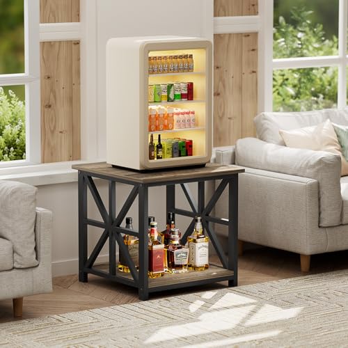 Modern Grey Wash End Table for Living Room or Bedroom - 24 Inch Side Table with Storage Shelf