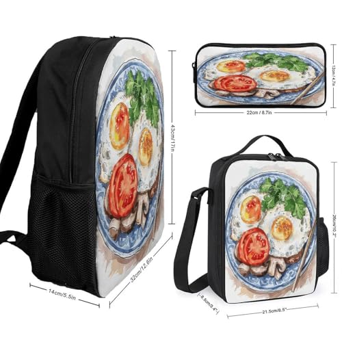 17-inch Backpack,Crossbody Lunch Bag,and Cosmetic Bags Suitable for Travel,business,casual,universal Chinese Breakfast Pictures Print Travel Backpacks for Men And Women2