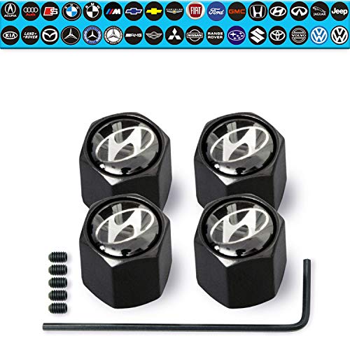 LiB Tire Valve Stem Caps (35 Vehicle Models), Aluminium, Anti-Theft Hexagon Design | Car, Truck, SUV | Leakproof, Airtight, Dustproof Seal | All-Weather, Lock Tight Fit (Compatible Hyundai)