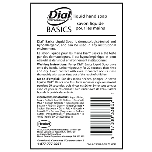 Image of Dial Professional Basics Hypoallergenic Liquid Hand Soap , 1 Gallon Refill Bottle, 128 Fl Oz