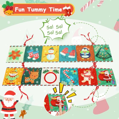 Image of SNOWIE SOFT Baby Cloth Book 115x70cm 3D Christmas Themed Colorful Baby Crib Cloth Fence Wrap with Fun Mirror, Squeaky Toy, Interactive Play Book for Tummy Time