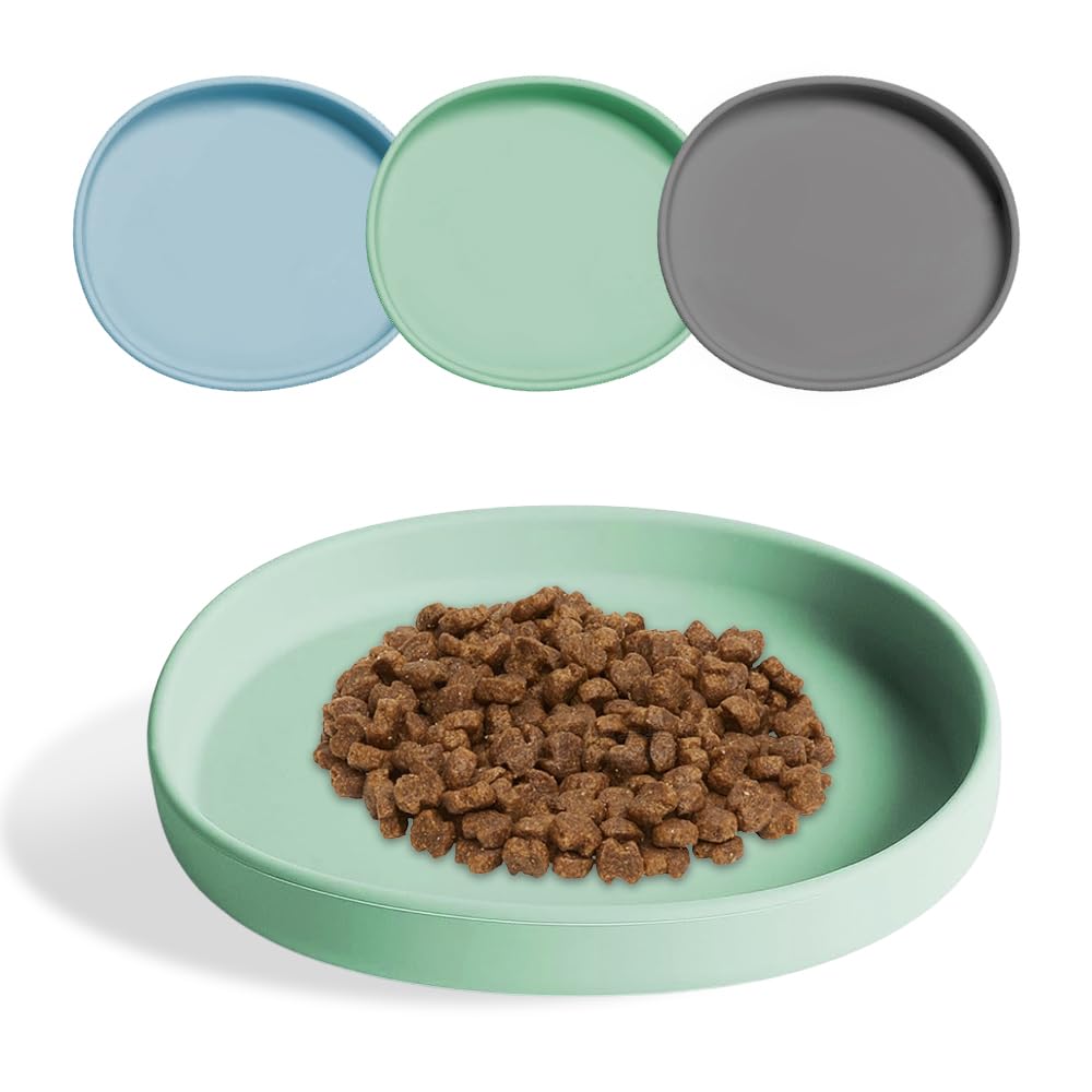 DKDXID Platos Planos para Gatos y Perros Cuenco Silicona Gato Cuenco Comida Gatos Comedero Gatos Ancho Cuenco de Agua para Gatos Ovalado Cuenco Animales para Comida Seca y Húmeda -Verde