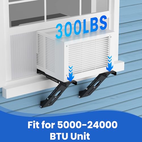 Image of Window AC Support Bracket No Drilling: Heavy Duty Adjustable Air Conditioner Holder Bracket Holds Up to 300lbs, Qick Install Fit Single & Double Hung Windows for 5000-24000 BTU AC Units