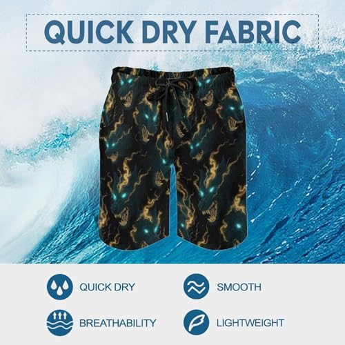 Hawaiian Shorts for Men - Comfy Golden Green Lightning Wolf Print Mens Swim Trunks Bathing Suits with Mesh Lining4