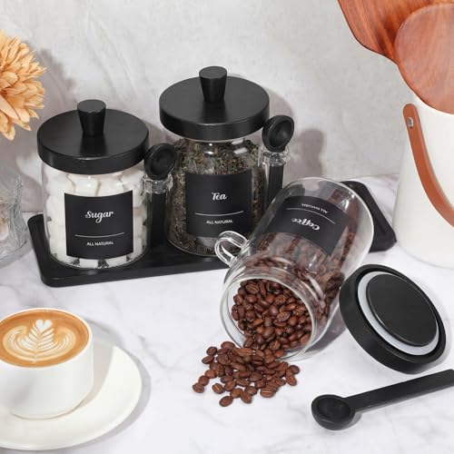 Image of Suclain 3 Pcs Glass Coffee Container Set, 20 oz, Black Bamboo