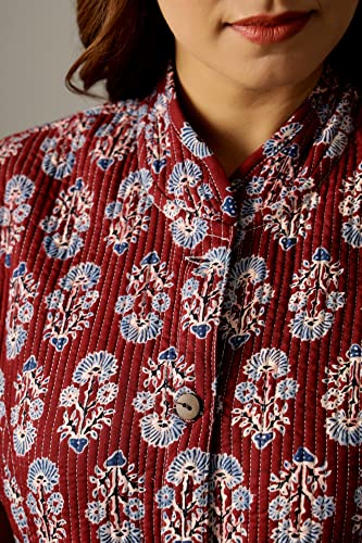 Image of Ravaiyaa - Attitude is everything Women's Floral Printed Reversible Quilted Jacket Coat Blazer Jacket Sleeve Less Waistcoat