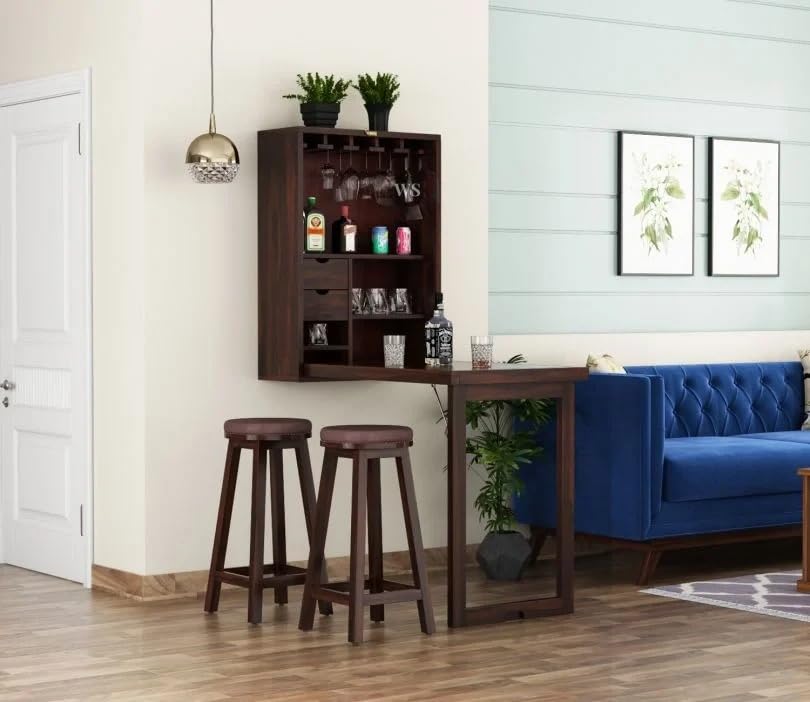 Holger Wall Mounted Bar Cabinet,Bar Cabinet with Folding Dining Table for Home | Wall Hanging Design Mini Bar & Table for Living Room (Walnut, 81 * 25 * 58)-image-40