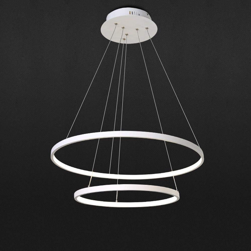LRUII LED Pendant Light Fixture Modern Round Ceiling Lighting Indoor Chandelier Contemporary Lamp (White Light, 2 Ring White 60cm 80cm) Comfortable Anniversary