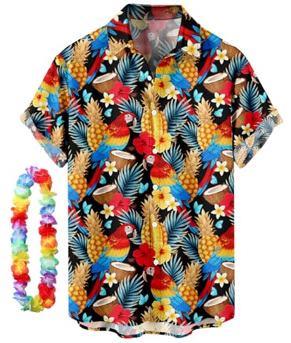 CIZEUR Funky Hawaiian Shirt Men's Short Sleeve Button-Down Front Pocket Floral Printed Beach Shirt Summer Shirt Party Shirt Short Sleeve Unisex, 4XL