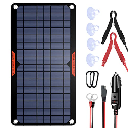 OYMSAE 10W 12V Solar Panel Car Battery Charger Portable Waterproof Power Trickle Battery Charger & Maintainer for Car Boat Automotive RV with Cigarette Lighter Plug & Alligator Clip