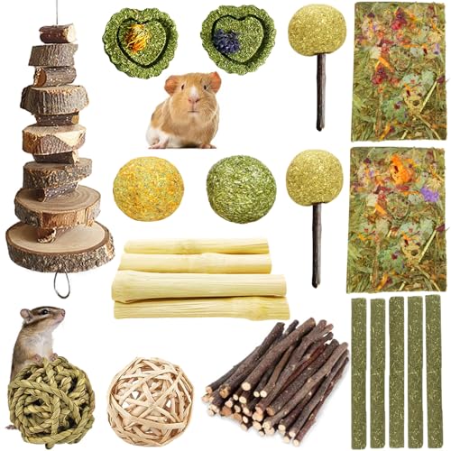 AOTLEE 42 Pack Rabbit Toys Guinea Pig Toys Set-Boredom Breaker Accessories,Natural Timothy Hay Sticks Rabbit Treats for Rabbit, Bunny, Chinchilla, Guinea Pig,Hamster ,Rat Teeth Care