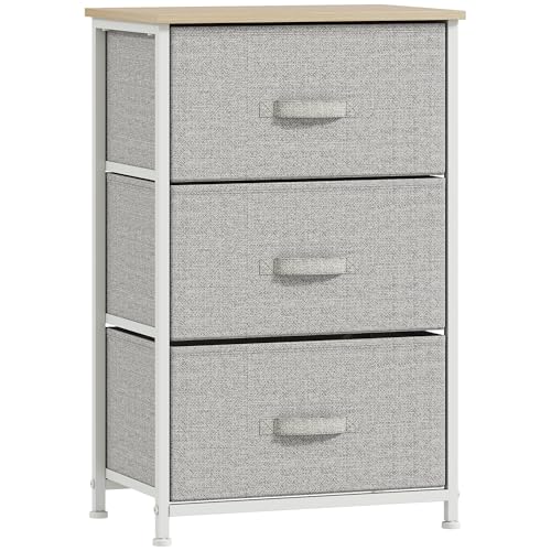 HOMCOM Commode 3 tiroirs en Tissu, chiffonnier, Meuble de Rangement Moderne, Cadre en Acier et Patins réglables, Commode Chambre, Salon, entrée, 45 x 30 x 71...