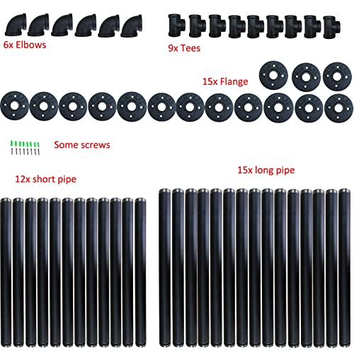 Yuanshikj 3Pc (56" Tall 12" Deep, 3/4") Industrial Wall Mount Iron Pipe Shelf Shelves Shelving Bracket Vintage Retro Black Diy Open Bookshelf Storage Offcie Room Kitchen (3 Pcs 5Tier Hardware Only) #TOP5