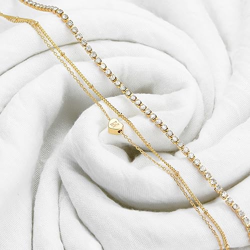 Image of Yanoda Initial Ankle Bracelets for Women, 14K Gold Plated Waterproof Dainty Layered Heart Letter Initial Anklets Personalized Gifts