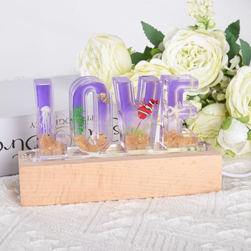 Image of Floral Letter LED Night Light: Resin Dried FlowerLetters Lamp with USB - Handmade Pressed Flower Nightlight Unique Customized Gift for Home Decoration (Purple, 1)