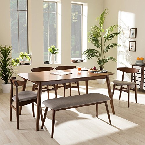 Baxton Studio Flora Mid-Century Wood Dining Set Light Grey/Oak Medium Brown/Mid-Century