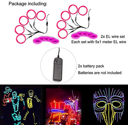 Image of MaxLax EL Wire, Portable Neon Lights EL Wire 5 in 1 Meter, Electroluminescent Wire for Halloween Decoration, Christmas Party, Blacklight Run,DIY Decoration (Pink, 2Pack 5 in1M)