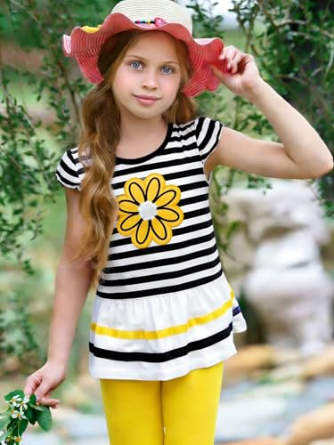 Image of LUKYCILD Baby Girls Summer Clothes Casual Clothing Suit Short Sleeve Striped T-Shirt +Pants