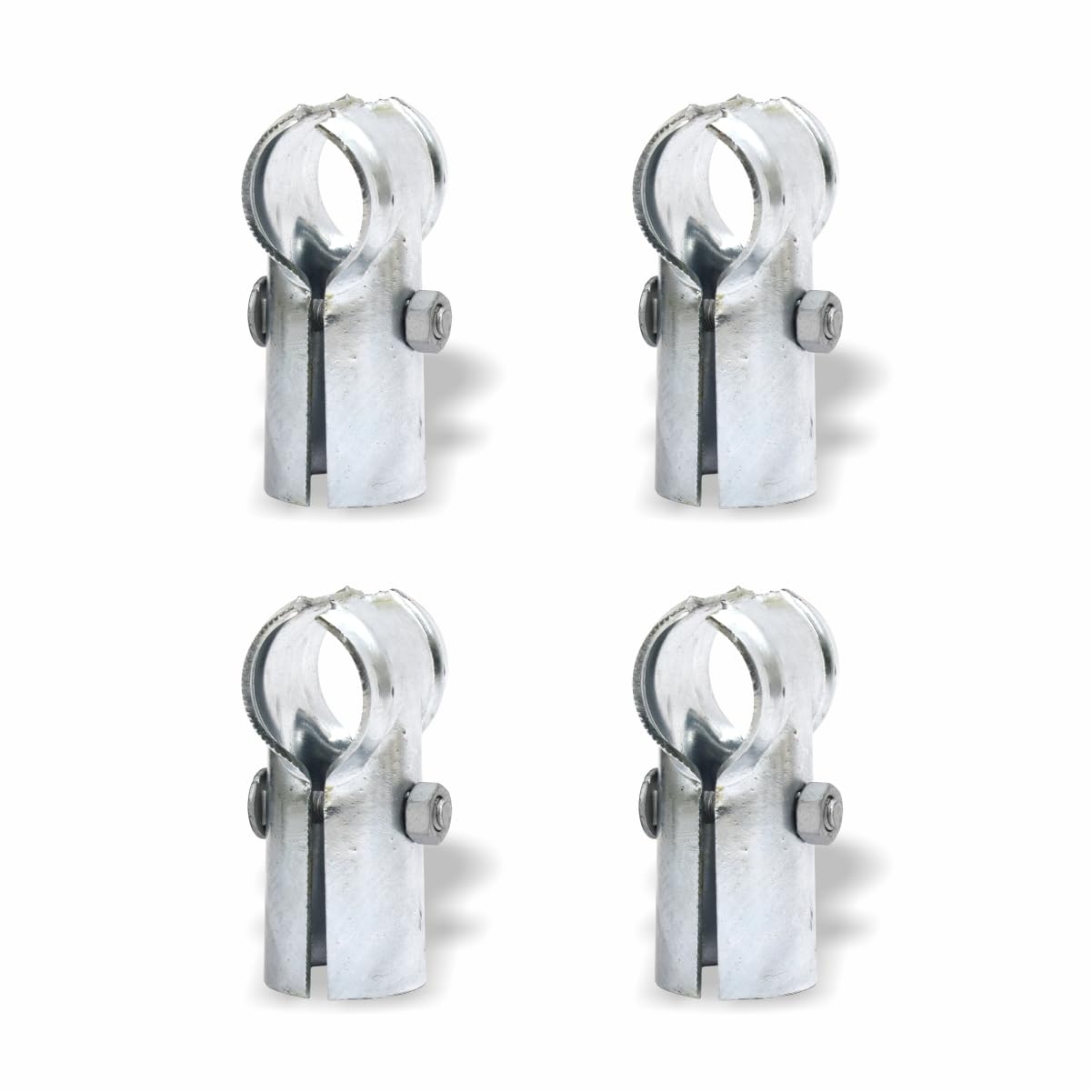 FENCINGKART PREMIUM STEEL End Rail T Clamp, 1-3/8" x 1-3/8", Galvanized, 4 Pieces with Nut & Bolt for Chain Link Fence (4, Count)