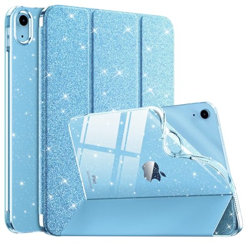 MoKo Custodia per iPad (A16) 11a Generazione 11' 2025/10a Gen 10,9' 2022, Custodia Scintillante, Cover Sottile con Glitter Guscio Posteriore in TPU Trasparente, Auto Sveglia/Sonno,Glitterato Blu Cielo