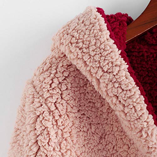 ZAFUL Women's Reversible Open Front Coat Lamb Wool Hooded Cardigan Jacket Teddy Coats4