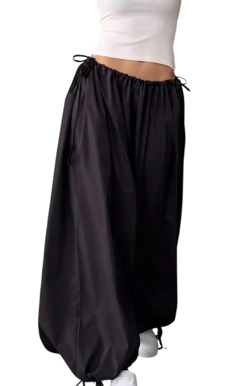 Women's Solid Black Crepe Harem Pants | Loose Fit Parachute Bottom with Adjustable Waist & Ankle Drawstring | Korean Style Balloon Pants | Casual Streetwear | Available in XS, S, M, L & XL-image-29