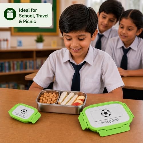 Image of SAVRI Personalized Stainless Steel Lunch Box Set with Name & Character Engraved - Big Tiffin with Small Box - Perfect for Kids, Birthdays, Return Gifts, School Use - (Green)