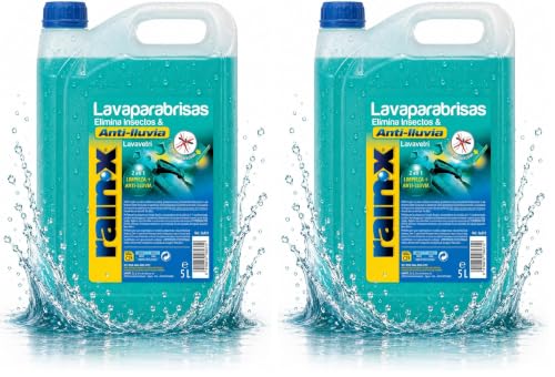 Rain-X Limpiaparabrisas Coche Antilluvia con Protección Anti Mosquitos - Tecnología Hidrofóbica Antilluvia – Previene la Formación de Bacterias y Mejora la Visibilidad - 5L (Paquete de 2)