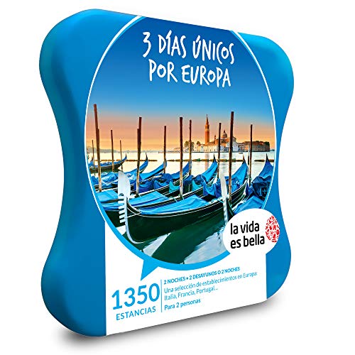 LA VIDA ES BELLA - Caja Regalo hombre mujer pareja idea de regalo - 3 días únicos por Europa - 1350 estancias en hoteles de hasta 4*, villas, casas rurales y mucho más en Europa