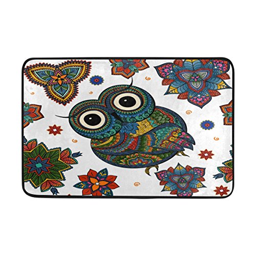 Use7 Vintage Ethnique Tribal Aztèque Chouette Paillasson d'entrée intérieur extérieur Tapis de Sol de Salle de Bain 60 x 40 cm