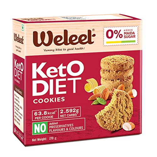 Image of Weleet Keto Diet Digestive Healthy Cookies| Home /Office Snack, 0% Maida /White Flour & Sugar| No Added Preservatives, Flavours & Colours, Enriched with Natural Ingredients- Pack of 1- (270 gm)